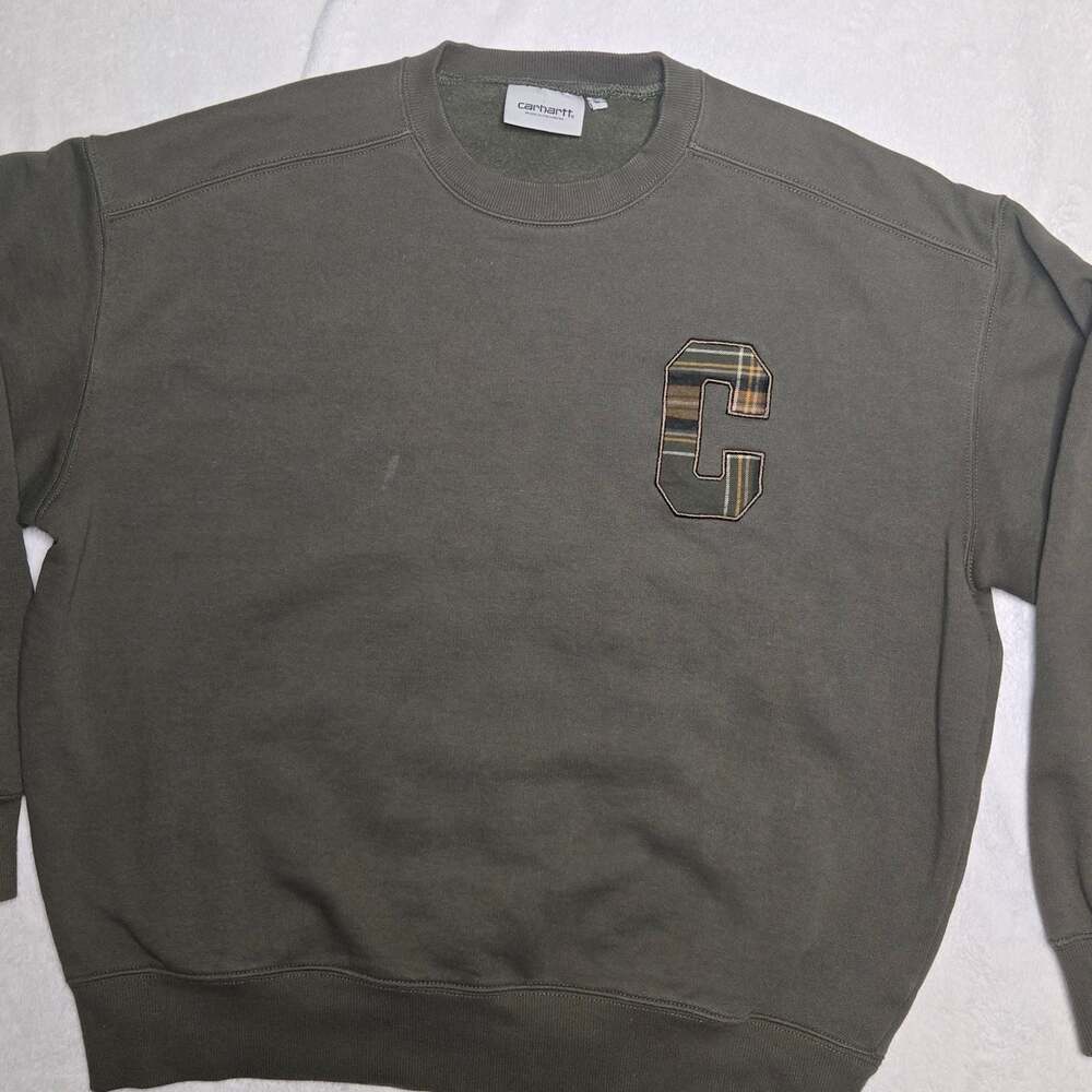Carhartt WIP Wiles Sweatshirt Green Plant Plaid Applique Logo Size M